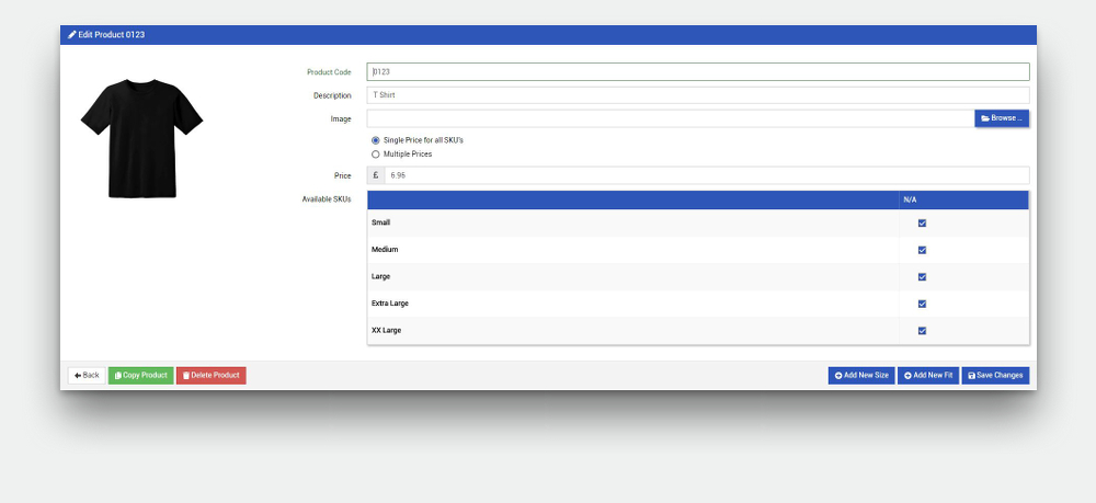 Screenshot, setting up a product in StaffPacks